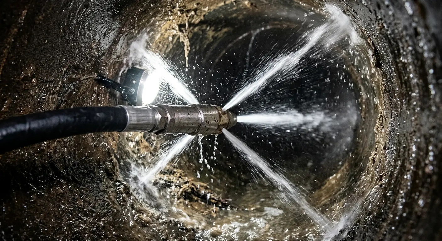 High-pressure hydro jetting nozzle cleaning sewer pipe for Storm Drain Cleaning in Gladeview